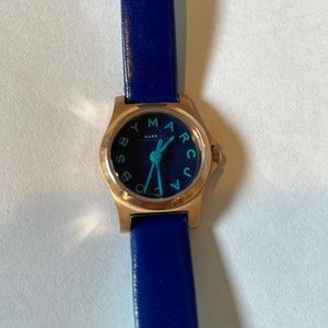 Barely used Marc by Marc Jacobs watch with blue leather band & blue & aqua face